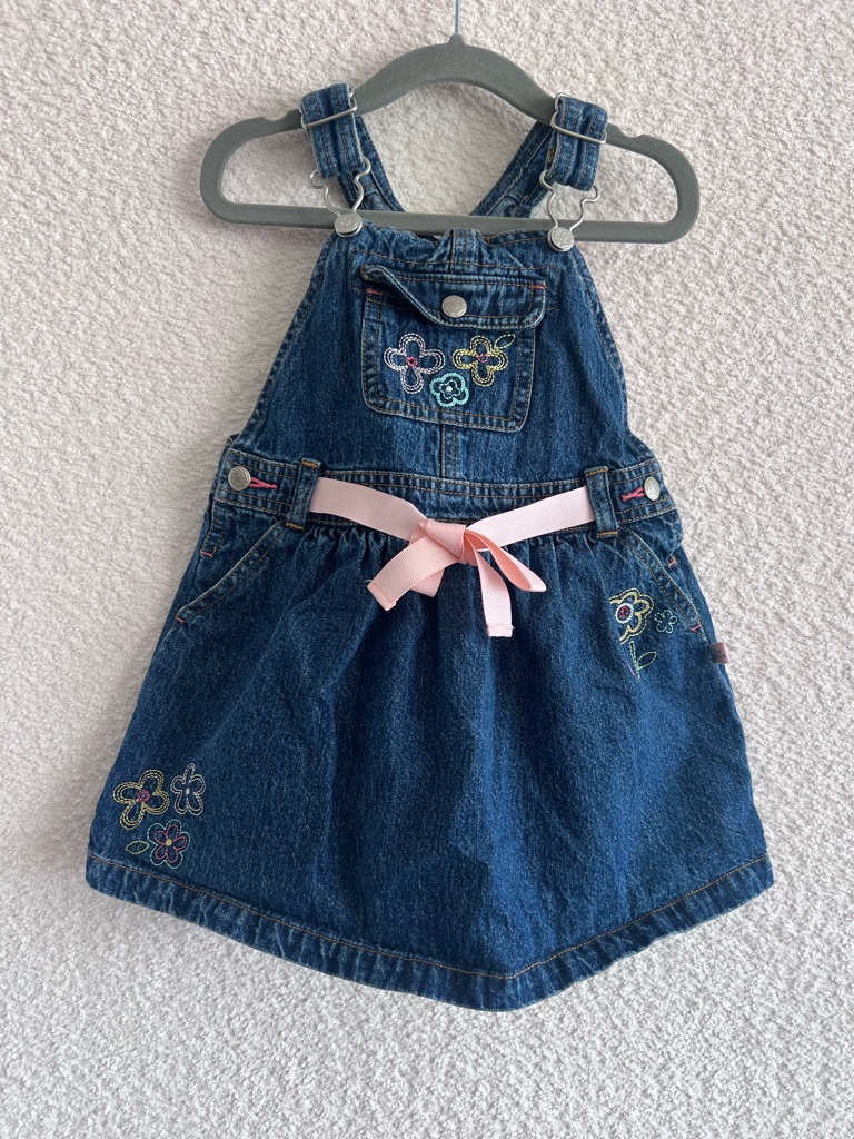 Osh Kosh B’gosh Vintage Retro Baby Blue Denim Overalls Dress Infant Size 24 Mon